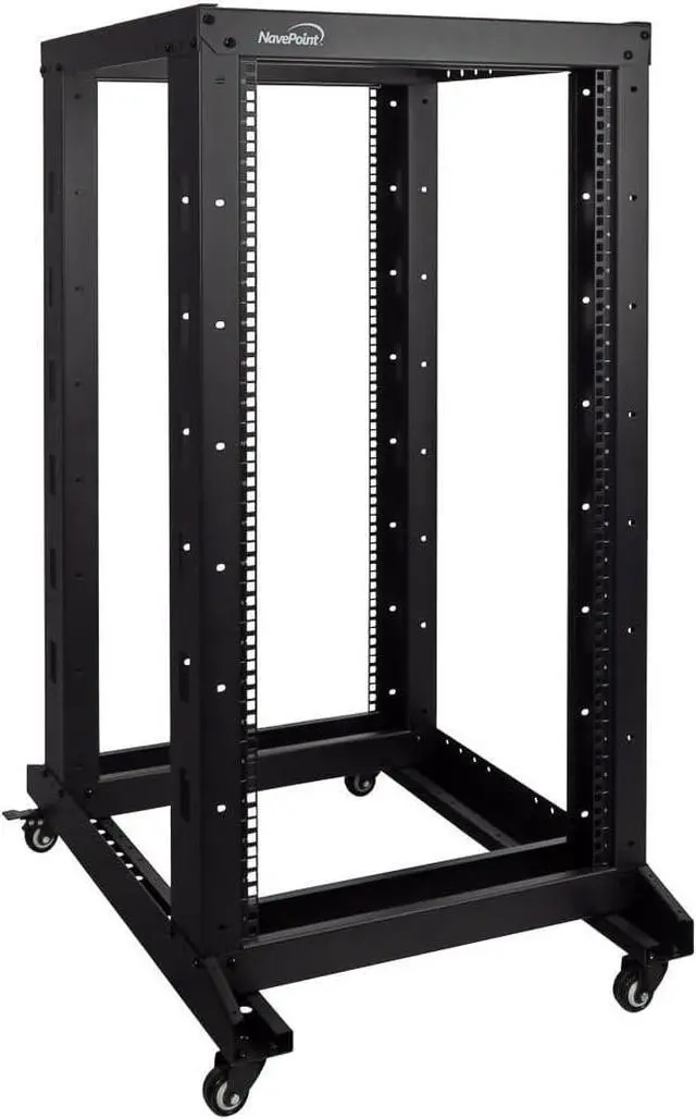 Main image of NavePoint 22U 4 Post Server Rack  Open Frame Rack for 19 Inch Equipment, Adjustable Depth 4-Post Network Rack with Casters Wheels, 22U Server Rack 881lbs Capacity, Black
