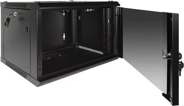 Alt view image 6 of 6 - NavePoint 6U Server Rack Enclosure with Glass Door, Cooling Fan, Locks, & Removable Side Panels - 6U Wall Mount Network Cabinet 19 Inch Rack 17.7 Inches Deep