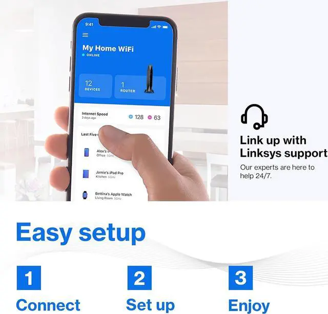 Alt view image 6 of 6 - Linksys AX1800 Wi-Fi 6 Router Home Networking, Dual Band Wireless AX Gigabit WiFi Router, Speeds up to 1.8 Gbps and coverage 1,500 sq ft, Parental Controls, maximum 20 devices (E7350)