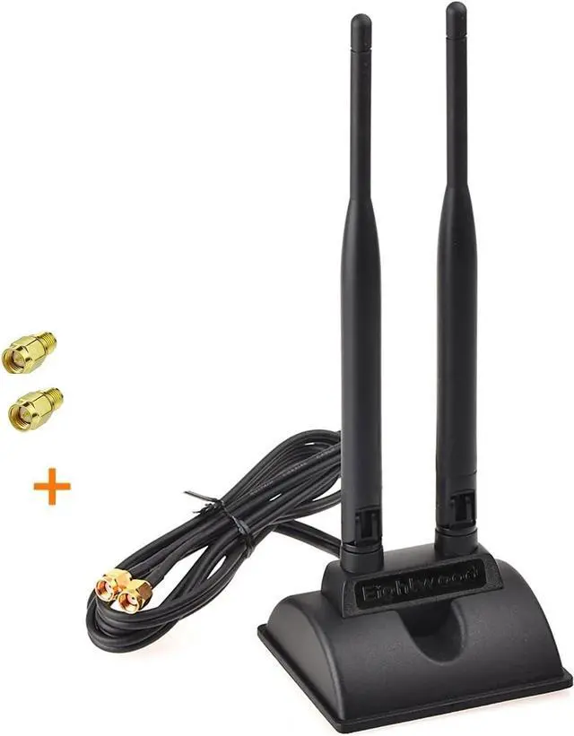 Main image of Eightwood 2.4GHz 5GHz Dual Band WiFi Antenna RP-SMA Male Connector with SMA Male to RP-SMA Female Adapter (2-Pack) for PCI-E WiFi Network Card USB WiFi Adapter Wireless Router