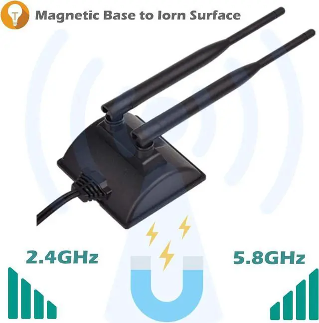 Alt view image 7 of 7 - WiFi Antenna Dual Band 2.4GHz - 5.8GHz with RP-SMA Connector Magnetic Base for Wireless Network Router - USB Adapter - PCI PCIe Cards - Signal Booster - Access Point - Wireless Range Extender