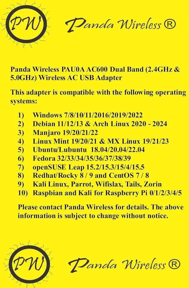 Alt view image 3 of 5 - Panda Wireless® PAU0A AC600 Dual Band (2.4GHz and 5GHz) Wireless AC USB Adapter - Win 7/8/10/11, Zorin, Mint, Ubuntu, MX Linux, Manjaro, Fedora, Rocky, Kali Linux and Raspbian