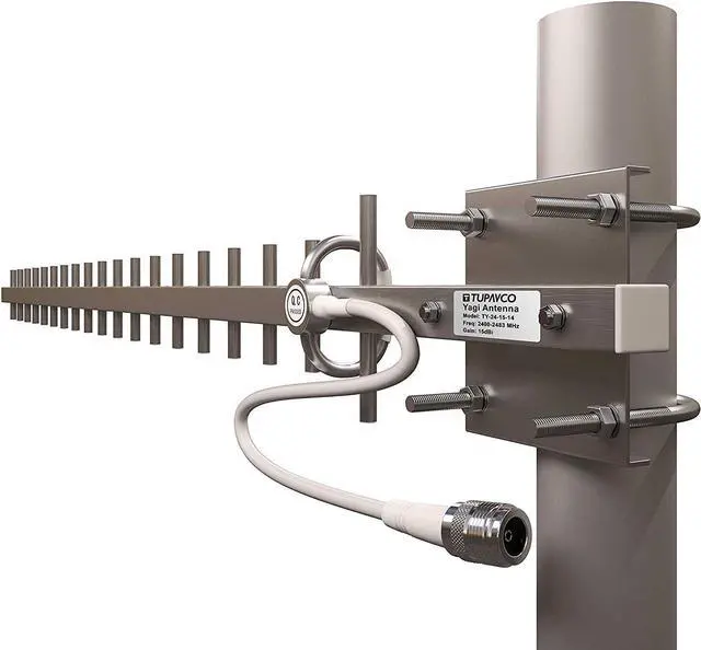 Alt view image 3 of 7 - Tupavco TP513 Yagi WiFi Antenna 2.4GHz (17dBi) Outdoor Directional Signal (H:25° V:24°) Long Distance Range (High-Gain Weatherproof) Wireless Network (Pole Mount) N-Female Pigtail Connector