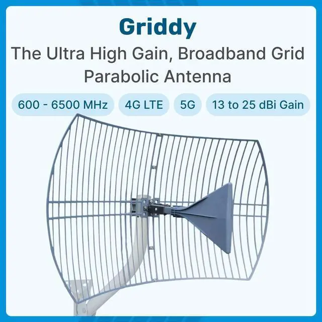 Alt view image 2 of 7 - Griddy: Grid Parabolic Antenna Kit for 4G LTE, 5G NR, and WiFi | 40 km Range | +26 dBi | Works w/Cell Phone Boosters, Modems, Routers, and Gateways | Antenna Only
