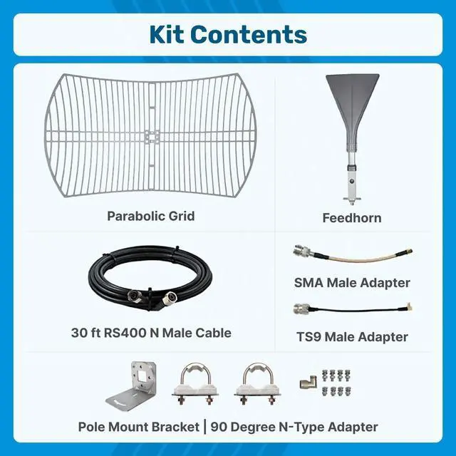 Alt view image 3 of 7 - Griddy: Grid Parabolic Antenna Kit for 4G LTE, 5G NR, and WiFi | 40 km Range | +26 dBi | Works w/Cell Phone Boosters, Modems, Routers, and Gateways | Antenna Only
