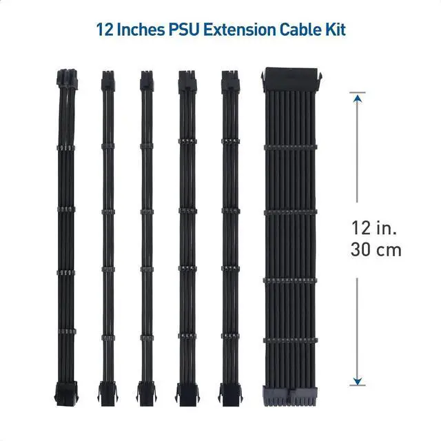 Alt view image 6 of 7 - Cable Matters 12-inch 6-Piece Sleeved PSU Extension Cable Kit (Power Supply Extension Cable, PSU Cables Kit) in Black  with 24-pin ATX, 4+4 Pin EPS, 2X 8-pin PCIe, and 2X 6-pin PCIe Extension Cables