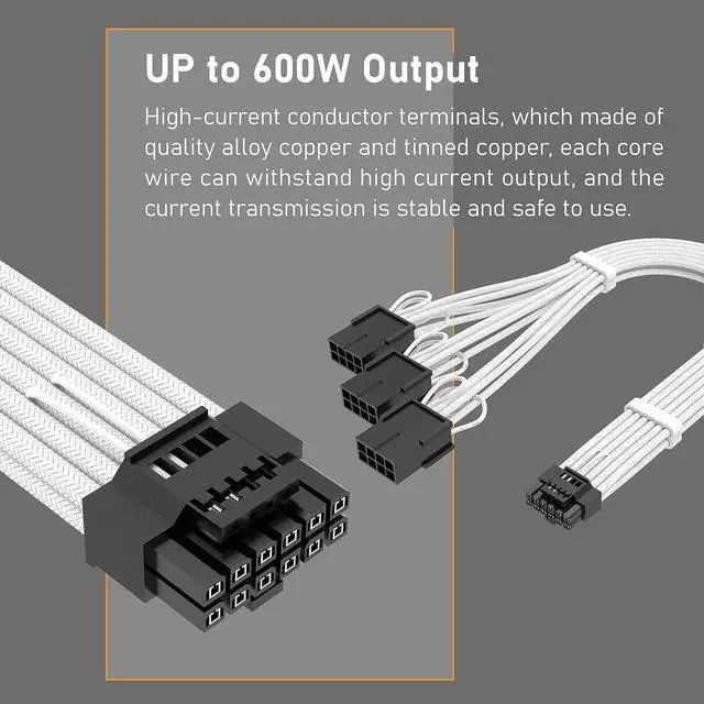 Alt view image 3 of 7 - EZDIY-FAB GPU Power Sleeved Cable Extension, 16pin(12+4) 12VHPWR PCIe 5.0 Connector Male to 3X PCIE 8 PIN for RTX 4070Ti/4080/3090Ti, with Pre-Installed Cable Combs-16AWG/White