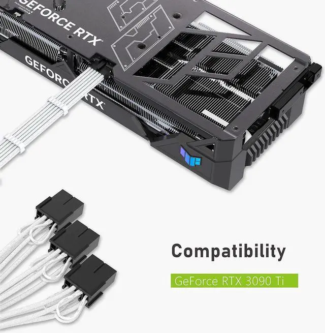 Alt view image 6 of 7 - EZDIY-FAB GPU Power Sleeved Cable Extension, 16pin(12+4) 12VHPWR PCIe 5.0 Connector Male to 3X PCIE 8 PIN for RTX 4070Ti/4080/3090Ti, with Pre-Installed Cable Combs-16AWG/White