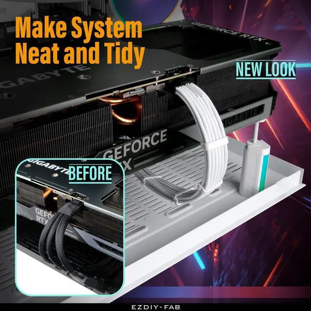 Alt view image 5 of 7 - EZDIY-FAB GPU Power Sleeved Cable Extension, 16pin(12+4) 12VHPWR PCIe 5.0 Connector Male to 4X PCIE 8 PIN for RTX 3090Ti/RTX4090/RTX4080, with Pre-Installed Cable Combs-16AWG/White