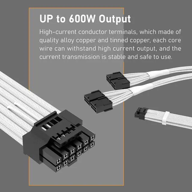 Alt view image 4 of 7 - EZDIY-FAB GPU Power Sleeved Cable Extension, 16pin(12+4) 12VHPWR PCIe 5.0 Connector Male to 4X PCIE 8 PIN for RTX 3090Ti/RTX4090/RTX4080, with Pre-Installed Cable Combs-16AWG/White