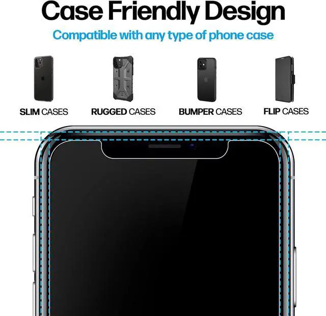 Alt view image 4 of 7 - Power Theory Designed for iPhone X, iPhone Xs Screen Protector Tempered Glass [9H Hardness], Easy Install Kit, 99% HD Bubble Free Clear, Case Friendly, Anti-Scratch, 2 Pack