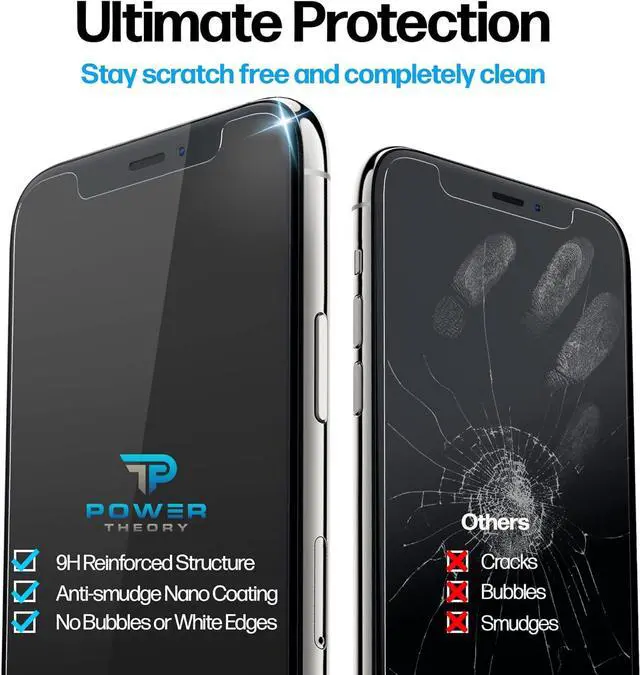 Alt view image 5 of 7 - Power Theory Designed for iPhone X, iPhone Xs Screen Protector Tempered Glass [9H Hardness], Easy Install Kit, 99% HD Bubble Free Clear, Case Friendly, Anti-Scratch, 2 Pack