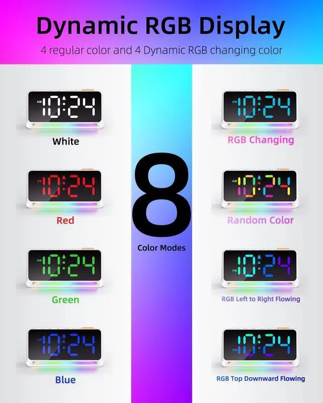 Alt view image 3 of 7 - [RGB] Super Loud Alarm Clock for Bedroom, Heavy Sleepers, Adults | Dynamic RGB Color Changing Clock for Teens, Kids | Small Bedside Digital Clock with LED Display, Atmosphere Light, USB Charger