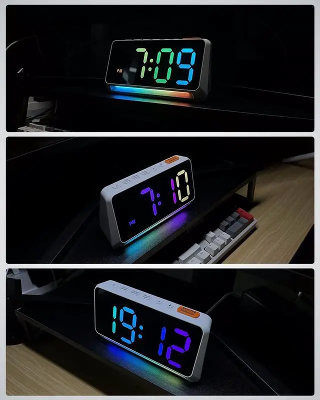 Alt view image 6 of 7 - [RGB] Super Loud Alarm Clock for Bedroom, Heavy Sleepers, Adults | Dynamic RGB Color Changing Clock for Teens, Kids | Small Bedside Digital Clock with LED Display, Atmosphere Light, USB Charger