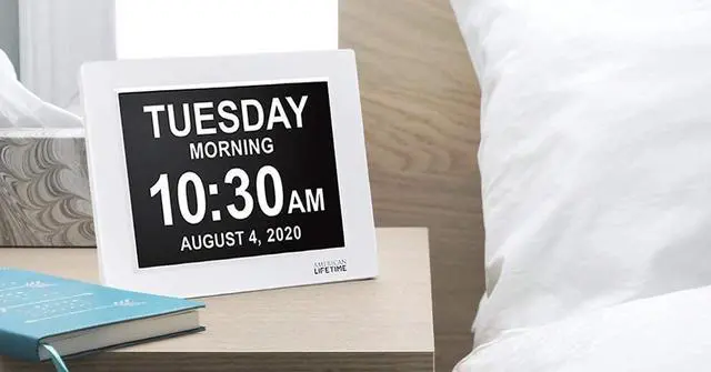 Alt view image 5 of 7 - American Lifetime New 2024 Dementia Clock Large Digital Clock for Seniors, Digital Clock Large Display with Custom Alarms, Clock with Day & Date for Elderly, Large Number Digital Clock White