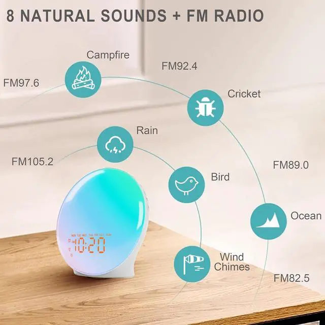 Alt view image 4 of 7 - JALL Wake Up Light Sunrise Alarm Clock for Kids, Bedroom, Full Screen with Sunrise Simulation, Dual Alarm, FM Radio, 15 Nightlights, 8 Sounds, Sleep Timer