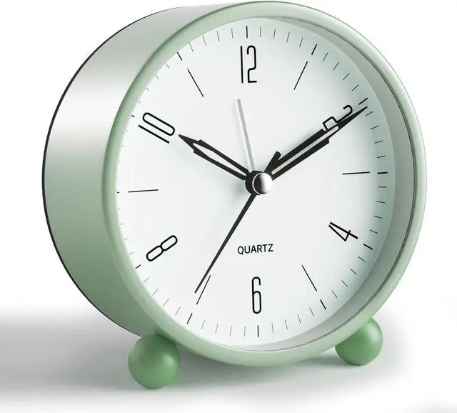 Main image of Analog Alarm Clock, 4 inch Super Silent Non Ticking Small Clock with Night Light, Battery Operated, Simple Design, Old Fashioned Style Sage Decor, for Bedroom, Bedside, Desk, Adult, Kid, Gift, Green