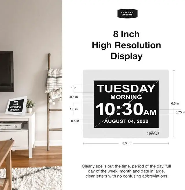 Alt view image 6 of 7 - American Lifetime New 2024 Dementia Clock Large Digital Clock for Seniors, Digital Clock Large Display with Custom Alarms, Clock with Day & Date for Elderly, Large Number Digital Clock White