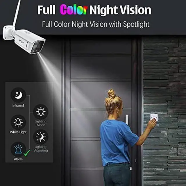 Alt view image 5 of 7 - REIGY 3MP WiFi Security Camera System with Floodlight and 1TB Hard Drive Preinstalled, 2K Outdoor Home Surveillance Set 8CH NVR + 4X 1296P IP Cam 2PT, 2-Way Audio Color Night Vision Motion Detection