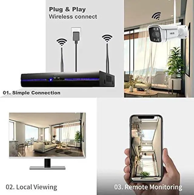 Alt view image 6 of 7 - REIGY 3MP WiFi Security Camera System with Floodlight and 1TB Hard Drive Preinstalled, 2K Outdoor Home Surveillance Set 8CH NVR + 4X 1296P IP Cam 2PT, 2-Way Audio Color Night Vision Motion Detection