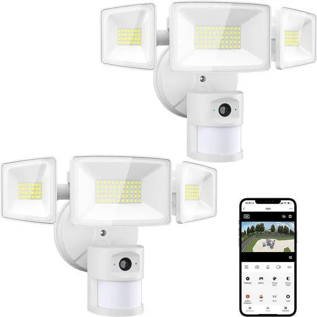 Main image of Onforu Floodlight Camera Outdoor, 2 Packs 55W Smart Security Wired Cam with 5500LM LEDs 2K HD IP65 Motion Detection, 67dB Siren, 2-Way Audio, 125° Full Color Recordings for Home Security