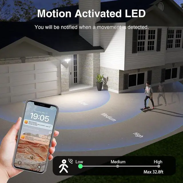 Alt view image 2 of 7 - Onforu Floodlight Camera Outdoor, 2 Packs 55W Smart Security Wired Cam with 5500LM LEDs 2K HD IP65 Motion Detection, 67dB Siren, 2-Way Audio, 125° Full Color Recordings for Home Security