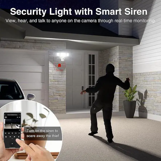 Alt view image 3 of 7 - Onforu Floodlight Camera Outdoor, 2 Packs 55W Smart Security Wired Cam with 5500LM LEDs 2K HD IP65 Motion Detection, 67dB Siren, 2-Way Audio, 125° Full Color Recordings for Home Security