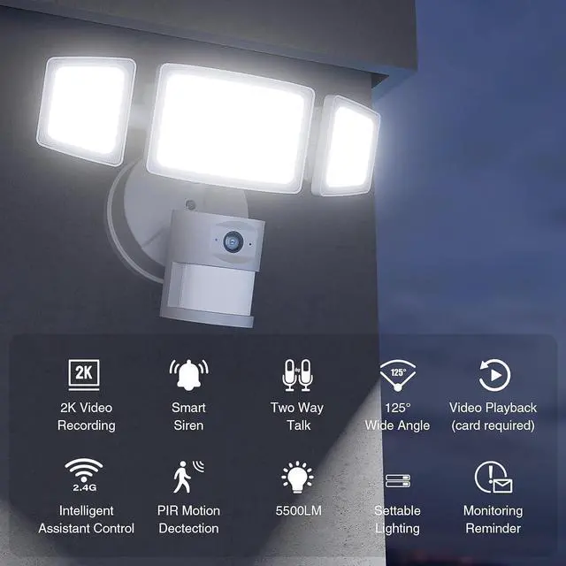 Alt view image 6 of 7 - Onforu Floodlight Camera Outdoor, 2 Packs 55W Smart Security Wired Cam with 5500LM LEDs 2K HD IP65 Motion Detection, 67dB Siren, 2-Way Audio, 125° Full Color Recordings for Home Security