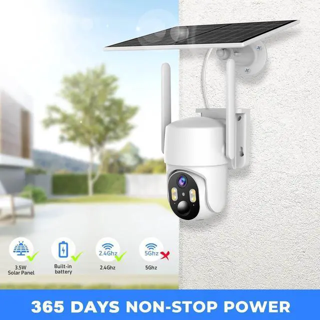 Alt view image 2 of 6 - Solar Security Cameras Wireless Outdoor, WiFi Cameras for Home Security Outside, 360 Surveillance Camera with Solar Panel Battery, Color Night Vision, 2-Way Talk, PIR Motion Detection, Cloud Storage
