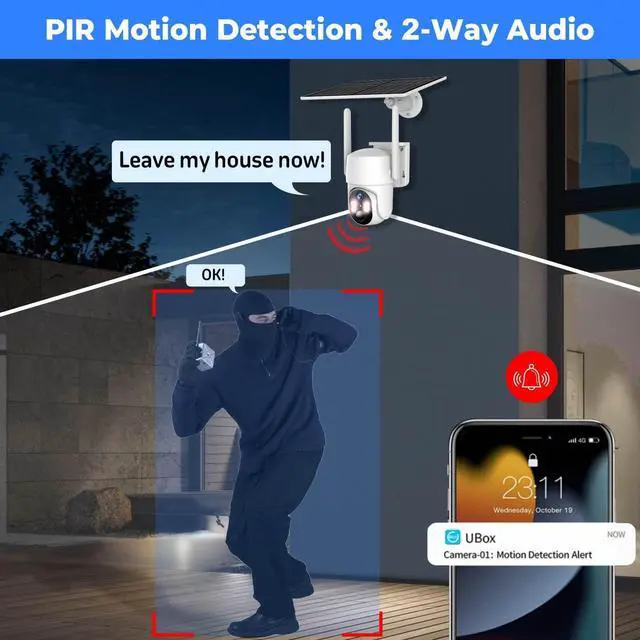 Alt view image 4 of 6 - Solar Security Cameras Wireless Outdoor, WiFi Cameras for Home Security Outside, 360 Surveillance Camera with Solar Panel Battery, Color Night Vision, 2-Way Talk, PIR Motion Detection, Cloud Storage