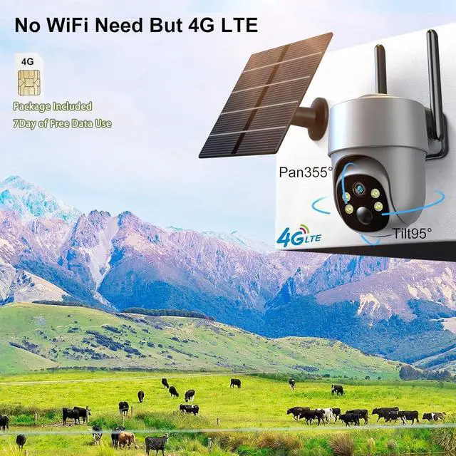 Alt view image 2 of 6 - Outdoor Cameras for Home Security - 4G LTE Cellular No WiFi Solar Security Cameras Wireless Outdoor with Floodlight Color Night Vision, PIR Detection Siren, 2 Way Talk - Grey