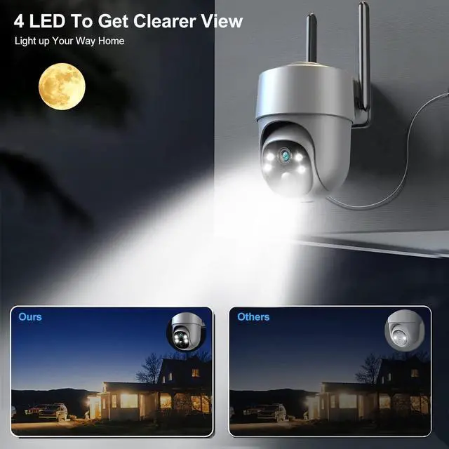 Alt view image 4 of 6 - Outdoor Cameras for Home Security - 4G LTE Cellular No WiFi Solar Security Cameras Wireless Outdoor with Floodlight Color Night Vision, PIR Detection Siren, 2 Way Talk - Grey