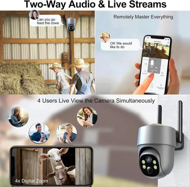 Alt view image 5 of 6 - Outdoor Cameras for Home Security - 4G LTE Cellular No WiFi Solar Security Cameras Wireless Outdoor with Floodlight Color Night Vision, PIR Detection Siren, 2 Way Talk - Grey