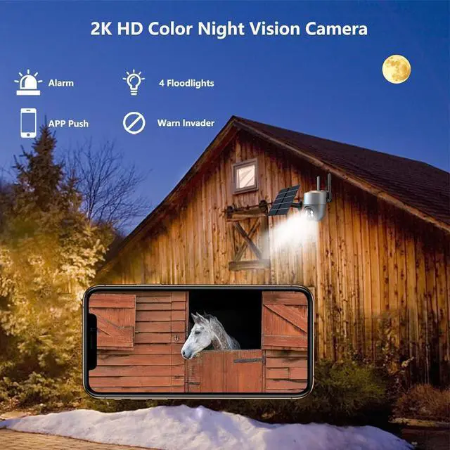 Alt view image 6 of 6 - Outdoor Cameras for Home Security - 4G LTE Cellular No WiFi Solar Security Cameras Wireless Outdoor with Floodlight Color Night Vision, PIR Detection Siren, 2 Way Talk - Grey