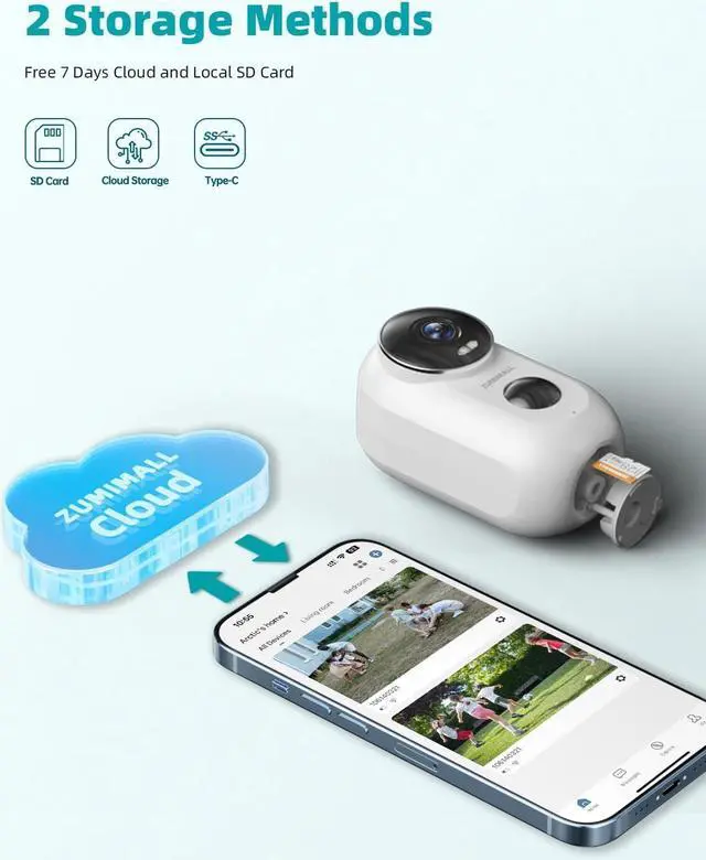 Alt view image 7 of 7 - ZUMIMALL Security Cameras Wireless Outdoor with Magnetic Mount - 2 Packs - Battery Operated Security Camera Outdoor with Siren, 3MP Color Night Vision/PIR Detection/IP66 Waterproof/2.4G WiFi, SD/Cloud