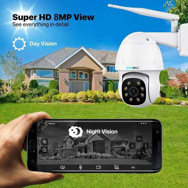 Alt view image 2 of 7 - SV3C 4K Security IP Camera Outdoor, 8MP PTZ Pan Tilt Dual Band 2.4G 5G WiFi Cameras with Auto Track, Floodlight Color Night Vision, Human Detect, Onvif, RTSP Browser, 2-Way Audio, FTP, SD Card Record