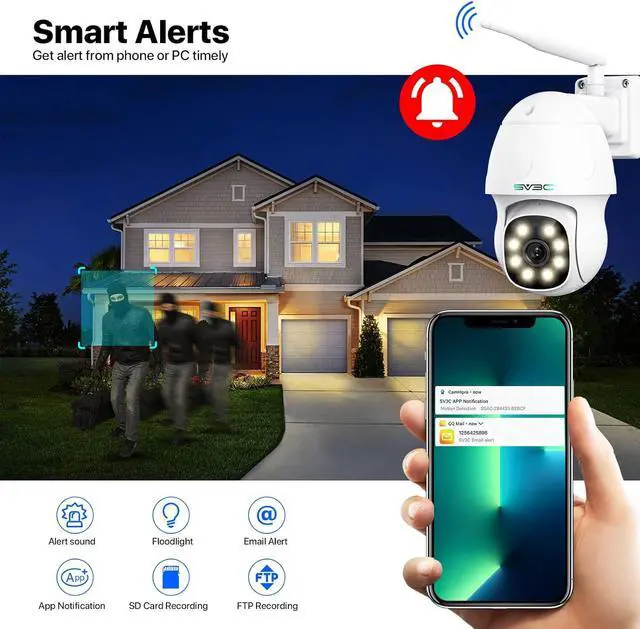 Alt view image 5 of 7 - SV3C 4K Security IP Camera Outdoor, 8MP PTZ Pan Tilt Dual Band 2.4G 5G WiFi Cameras with Auto Track, Floodlight Color Night Vision, Human Detect, Onvif, RTSP Browser, 2-Way Audio, FTP, SD Card Record
