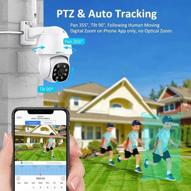 Alt view image 7 of 7 - SV3C 4K Security IP Camera Outdoor, 8MP PTZ Pan Tilt Dual Band 2.4G 5G WiFi Cameras with Auto Track, Floodlight Color Night Vision, Human Detect, Onvif, RTSP Browser, 2-Way Audio, FTP, SD Card Record