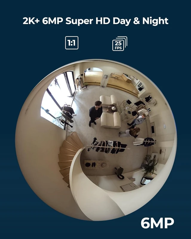Alt view image 2 of 7 - 2K+ 6MP WiFi Security Fisheye Camera, 360° Panorama, 2.4/5GHz WiFi