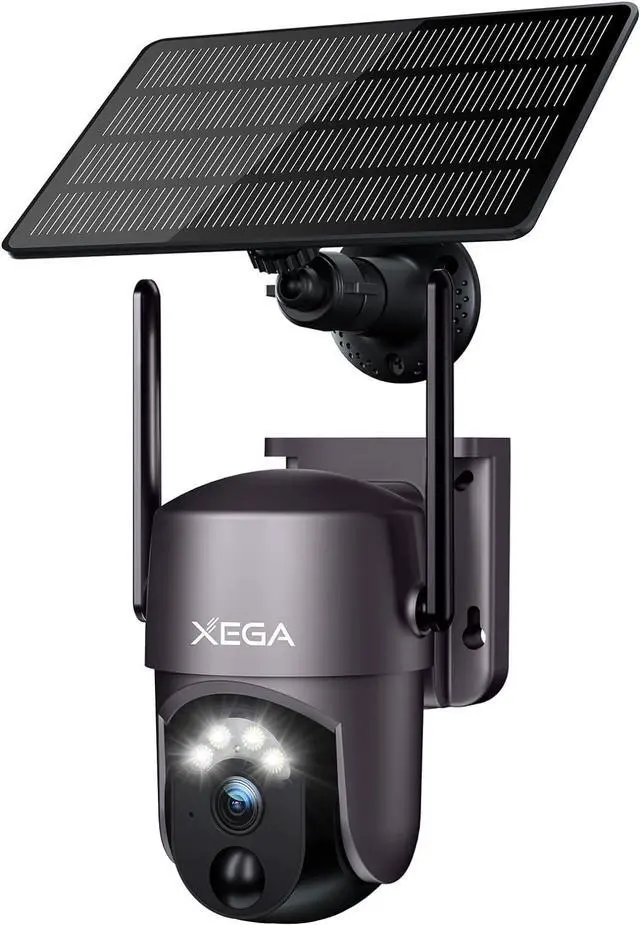 Main image of Xega Security Camera Wireless Outdoor 2K 360° PTZ Camera Solar Security Cameras 2.4G WiFi Video Surveillance w/Spotlight & Siren, Color Night Vision, AI Motion Detection, 2-Way Talk, IP66
