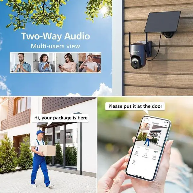 Alt view image 5 of 6 - Xega 2 Pack Security Camera Wireless Outdoor 2K 360° PTZ Camera Solar Security Cameras 2.4G WiFi Video Surveillance w/Spotlight & Siren, Color Night Vision, AI Motion Detection, 2-Way Talk, IP66