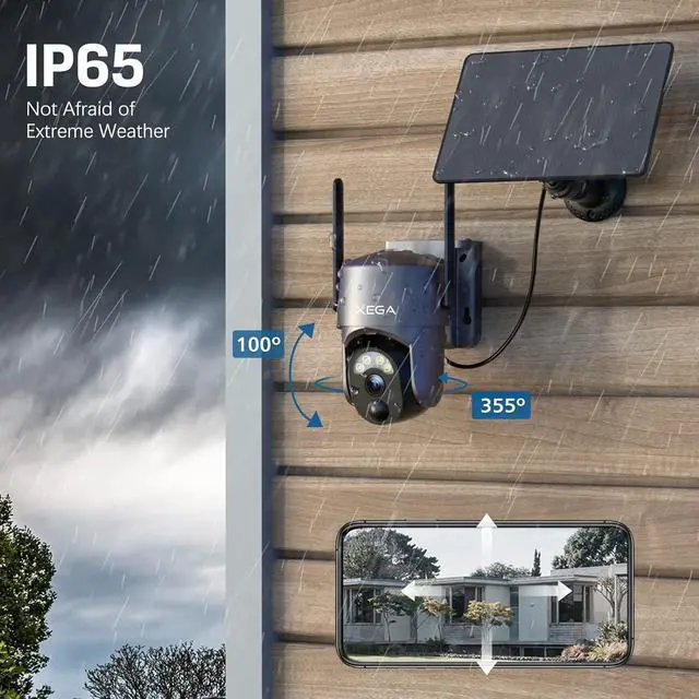 Alt view image 6 of 6 - Xega 2 Pack Security Camera Wireless Outdoor 2K 360° PTZ Camera Solar Security Cameras 2.4G WiFi Video Surveillance w/Spotlight & Siren, Color Night Vision, AI Motion Detection, 2-Way Talk, IP66