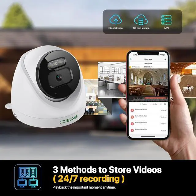 Alt view image 7 of 7 - SV3C 4K POE Camera Outdoor, IP Dome Wired Security Indoor Camera with Human/Vehicle Detection, 8MP HD Color Night Vision, Two Way Audio, Waterproof, 24/7 Recording, RTSP, ONVIF, Up to 512GB SD Card