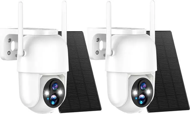 Main image of 2Packs Solar Security Outdoor WiFi Camera, Pan Tilt 355° View IP65 Waterproof Rechargeable Wireless Battery Powered 2K 3MP PTZ Camera with PIR, Color Night Vision,2-Way Talk, 4dbi Antenna