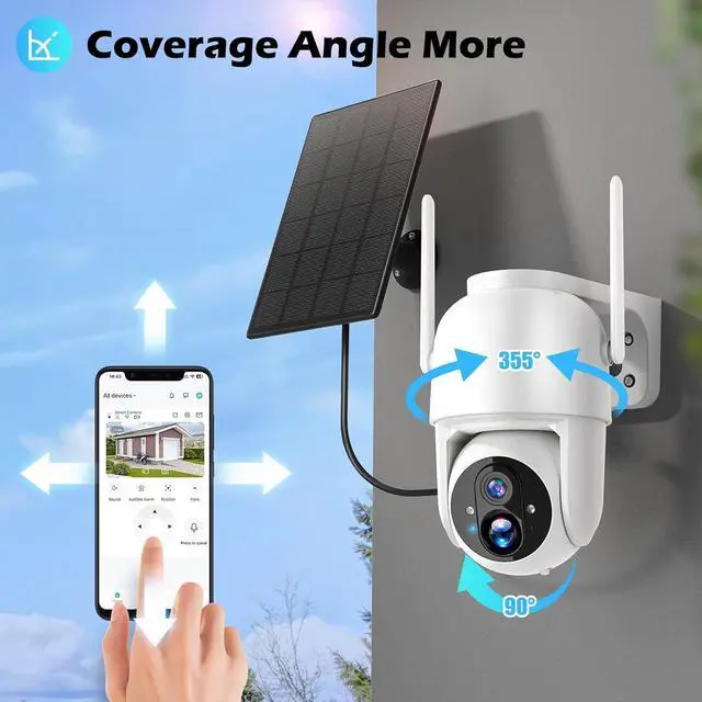 Alt view image 2 of 7 - 2Packs Solar Security Outdoor WiFi Camera, Pan Tilt 355° View IP65 Waterproof Rechargeable Wireless Battery Powered 2K 3MP PTZ Camera with PIR, Color Night Vision,2-Way Talk, 4dbi Antenna