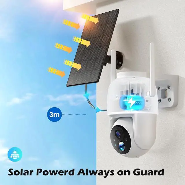 Alt view image 5 of 7 - 2Packs Solar Security Outdoor WiFi Camera, Pan Tilt 355° View IP65 Waterproof Rechargeable Wireless Battery Powered 2K 3MP PTZ Camera with PIR, Color Night Vision,2-Way Talk, 4dbi Antenna