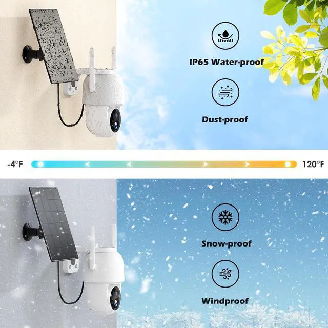Alt view image 4 of 7 - 2Packs Solar Security Outdoor WiFi Camera, Pan Tilt 355° View IP65 Waterproof Rechargeable Wireless Battery Powered 2K 3MP PTZ Camera with PIR, Color Night Vision,2-Way Talk, 4dbi Antenna