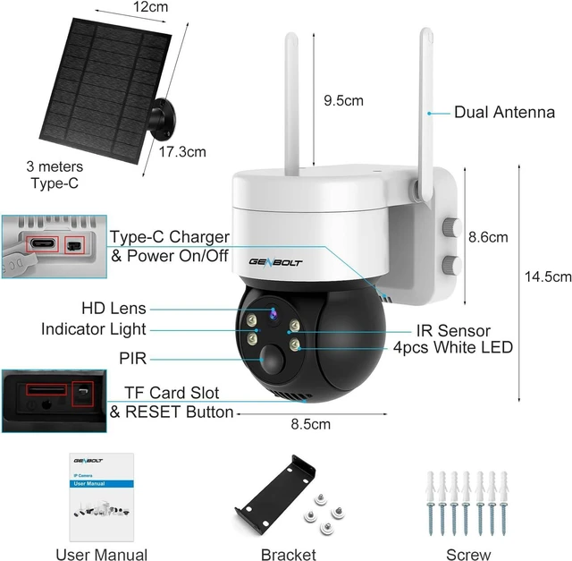 Alt view image 6 of 7 - GENBOLT Solar Security Camera Wireless Outdoor, Battery Operated PTZ WiFi Camera 4W 7800mAh Rechargeable Floodlight Home Surveillance CCTV IP Camera, PIR Siren Alarm with Humanoid Detection