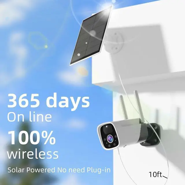 Alt view image 2 of 7 - 3MP Solar Power Security Camera Outdoor, Solar Surveillance Camera with Color Night Vision, 2 Way Audio, Spotlight & Siren, Compatible with Alexa, No Monthly Fee, AI Detection, IP65 Waterproof