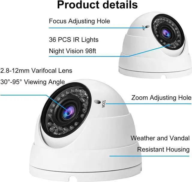 Alt view image 5 of 6 - Anpviz Analog CCTV Camera 1080P HD 4-in-1(TVI/AHD/CVI/960H CVBS), 4X Manual Focus/Zoom Analog Camera 2.8-12mm Varifocal Lens, 36 IR-LEDs Dome Turret Security Camera for Indoor and Outdoor